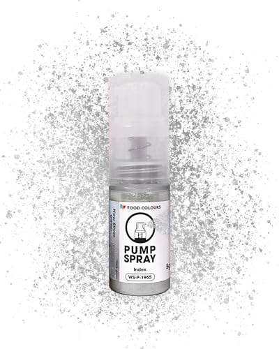 Food Colours Essbares Glitzerspray NEW SILVER GLITTER 5G – Pumpe mit metallischem Pulver zum schnellen, effektvollen Dekorieren von Torten, Cremes, Gelees, Pralinen, Schokolade und Zuckerdekorationen