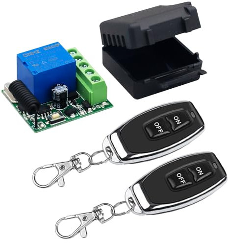 QIACHIP 433Mhz Commutateur de télécommande sans fil universel DC 12V 1CH Module Interrupteur récepteur de relais RF de contrôle Radio avec 2 émetteurs pour porte de garage