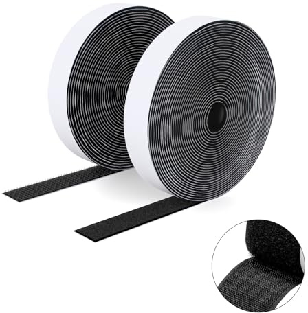 SUTOUG kardborreband med självhäftande, 20 mm x 5 m, slitstarkt krokband och band, extra starkt dubbelsidigt kardborreband, väggsjälvhäftande remsor för inomhus- och utomhusbruk, svart