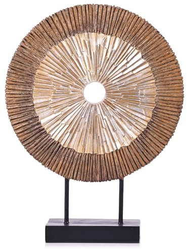 oliruim Scultura decorativa per la casa, in legno, colore oro, linea circolare, astratta, design unico, statua per soggiorno, camino, mensola, ufficio, console, tavolo da pranzo, centrotavola