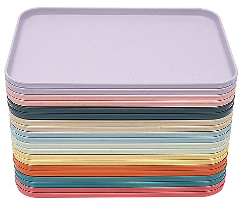 20 stycken serveringsbrickor, rektangulär bricka av PP och naturliga växtfiber, snabbmatbricka 10 färger frukostbricka 31 x 22 cm för kök hotell skola