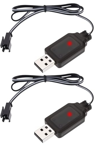 VGOL 2Pcs USB Power Charger Cable SM 2P Plug 7.2V 250mA Output Nickel Cadmium Nickel Metal Hydride Battery Pack for RC Excavator