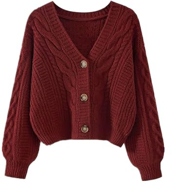Sweat oversize à col en V pour femme - Cardigan noir court - Oversize - Trench - Cardigan uni - Manteau de transition élégant - Veste matelassée - Manteau de transition, rouge, taille unique