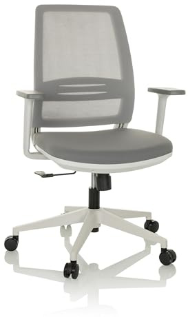 hjh OFFICE Bürostuhl ergonomisch PROFONDO ECO W Drehstuhl atmungsaktiv mit Verstellbarer Lordosenstütze, Grau Netzstoff/Stoff