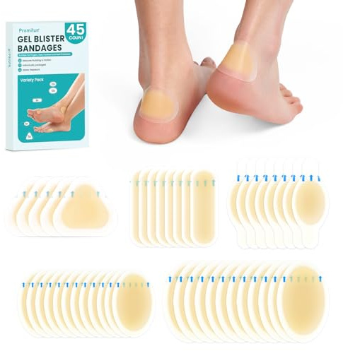 Promifun 45 Stück Blasenpflaster - Wasserdichte Hydrokolloid-Pflaster - Blasen Pads für Ferse, Fuß, Zehe, FüßeK (Variety Pack)