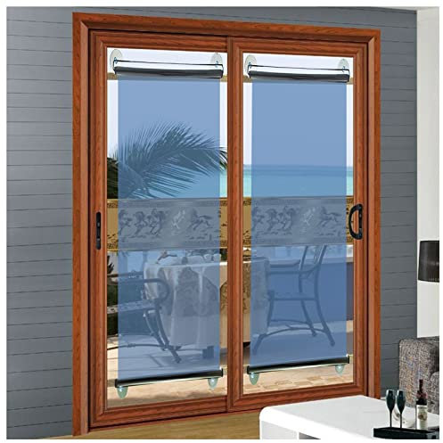 One Way Mirror & See-Through Roller Blind - 2 Pcs with Suction Cups | Portable Sun Shades for Glass Door Window - Protects Privacy & Blocks Sunlight - Ideal for Office, Living Room, Shop