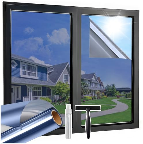 Lifetree Spiegelfolie Fensterfolie Blickdicht Blau-Silber 44.5x400cm Set