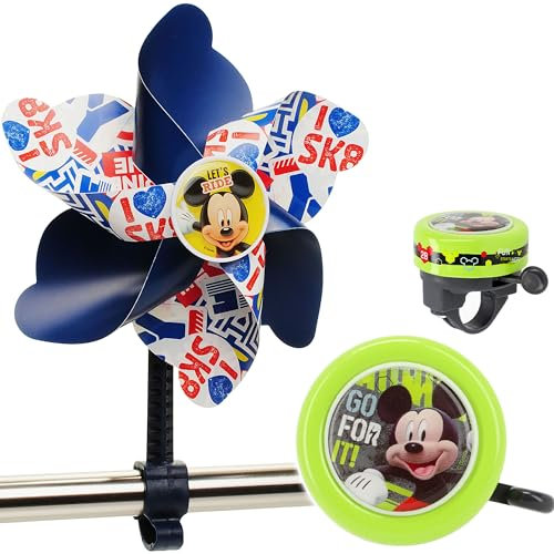 alles-meine.de GmbH 2 TLG. Set: Fahrradklingel + Windrad - Mickey Maus - UNIVERSAL Ding Dong - 2 Klang - stabiles Metall - Klingel für das Fahrrad/Jungen Mädchen - Windmühle - ..