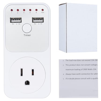 Mulcort Countdown Timer Socket, 1800W Intelligent Programmable Switch Surge Protector Plug Timer Outlet, 10h Light Timers for Lamps Indoor with Dual USB Port