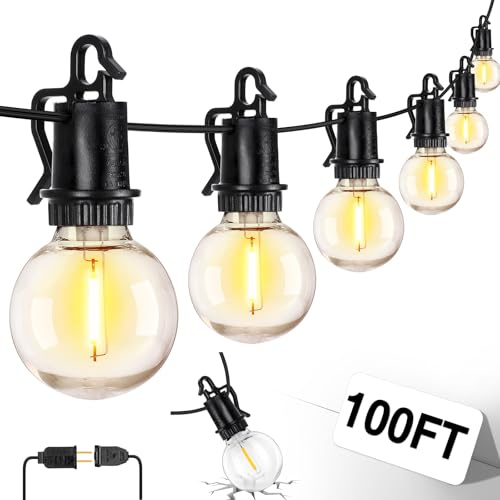 ZJOJO LED Outdoor String Lights,100FT Outdoor Lights for Patio with 32 Shatterproof Bulbs, 2700K Dimmable Waterproof Globe LED Patio Light Lights for Outside Christmas Backyard Bistro Porch Garden