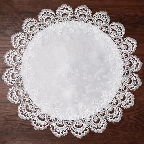 URROMA Elegante centrino rotondo in pizzo bianco jacquard, tovaglietta all'uncinetto, set da tè, centrotavola, decorazione per comò di casa, tavolo da pranzo, 50 cm