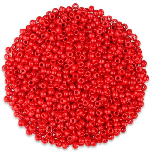 GUJOXILA 1000 Stück Rot Pony Perlen mit Zum Auffädeln Große Loch 6x9mm | Kandi Beads Bastelperlen Pony Beads Perlen Set für Armbänder Halsketten Schlüsselanhänger Schmuckherstellung