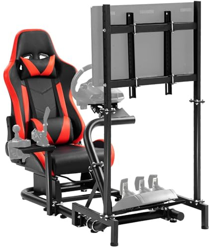 Anman G920 Racing Simulator Cockpit mit rotem Sitz und Monitorhalterung Passend für Thrustmaster T300RS GT, für Fanatec, für Logitech G27 G29 G923 ohne Handbremse, Lenkrad, Pedale und Monitor