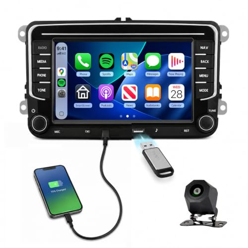【8 Kern 6+128G】 Hodozzy Carplay Autoadio für VW Passat Golf Seat Altea Skoda Octavia mit USB/USB C/Navi, 7 Zoll VW Autoradio Bluetooth mit Android Auto/Mirror Link/32 EQ/FM/RDS/SWC/WiFi+Rückfahrkamera