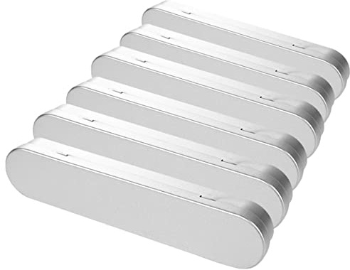 DOITOOL Tinplate Pencil Case Metal Stationery Box with Liner 6pcs Set Portable Student Pen Organizer Silver Hinged Storage for School Daily Use