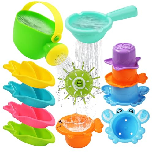 Badewannenspielzeug für Babys 1 2 3 4 Jahr, 10 teiliges Pool Spielzeug Set, schimmelresistentes und ungiftiges Design, Baby für Badespielzeug, Wasserspielzeug Kinder Outdoor
