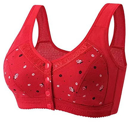 HAOLEI Daisy Bras for Older Women Plus Size Ladies Front Fastening Push up Non Wired Full Support Senior Bra with Snaps Breathable Cotton Comfort Everyday Underwear and Bras