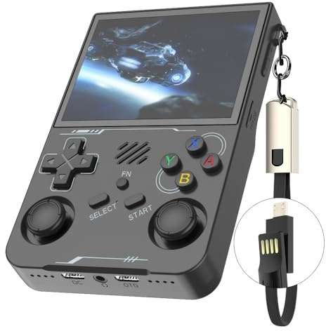 R36XX Console de jeu portable rétro avec écran IPS 64 G 3,5 pouces intégré plus de 20 000 jeux classiques Système Linux Open Source Lecteur vidéo de poche portable avec batterie de 3200 mAh (noir
