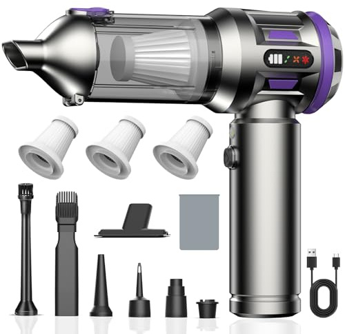 Handheld Vacuum Cleaner, 25000Pa Powerful CarVacuum Cleaner, 4-in-1 Hand Held Vacuum Cordless Mini Vacuum Cleaner Car Hoovers with Multiple Brush Heads for Home, Office, Car, Pet Hair (Purple)