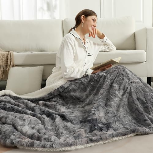 COZYTY Wärmedecke – Heizdecke Mit Abschaltautomatik 150×200cm, Grau-Schwarz | 6 Heizstufen & 10h Auto-Abschaltung, Überhitzungsschutz, Maschinenwaschbar — Tie-Dye Fleece Heizdecke für Home & Office