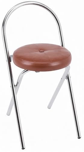 Balama pall metall brun vikbar vadderad 55 x 30 x 30 cm med ryggstöd, golvlöpare och robust konstläder, upp till 150 kg, barstol (brun)