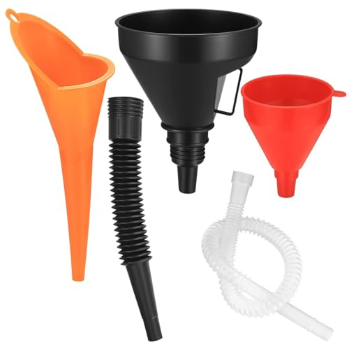 Lot de 7 entonnoirs universels en plastique avec bec flexible, tuyau d'extension de 56 cm, pour carburant et liquides de voiture