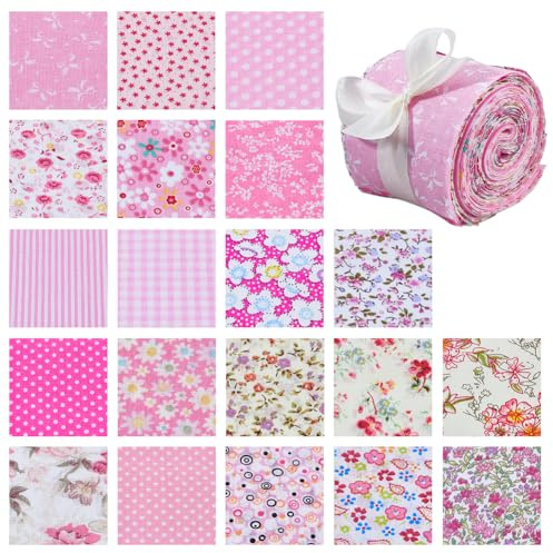 DICOSMETIC 40Pcs Jelly Roll Stoffpaket Rosa Baumwolle Quilt Patchwork Streifen Blumendesign Stoffstreifen Nährollen Set Für Decken Teppiche Polster Wohnaccessoires Taschenherstellung