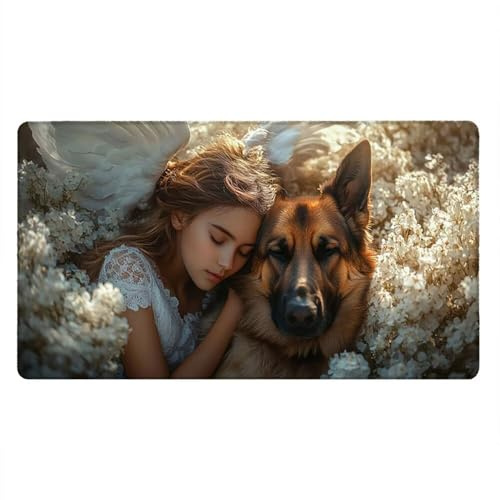 Tappetino Mouse Gaming XXL, 1600x800x3mm Grande Tappetino Scrivania Cuciti Base in Gomma, Mouse Pad Impermeabile Antiscivolo, Desktop Migliora Precisione Velocità (Cane Pastore Ragazza) xR7-575