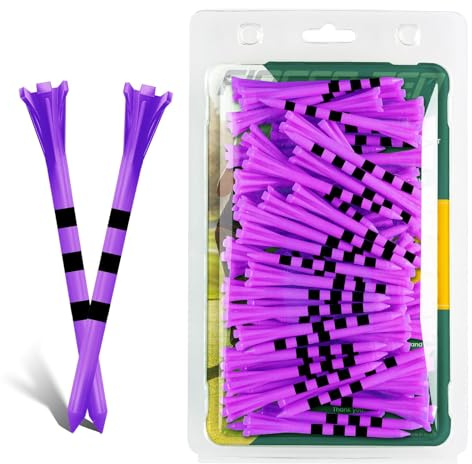 XJBTBA Golf-Tees, Kunststoff, lang, unzerbrechlich, 3 1/4 Zoll, 83 mm, 2 3/4 70 mm, 20er-Packung, Golf-Tees, flach, stark, lang, rosa, lila