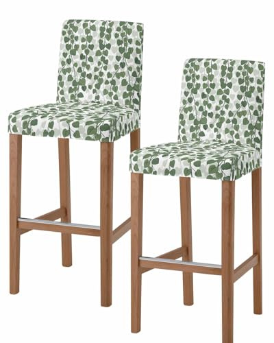 Jeomia Stretch Bar Stool Covers, Spring Plants Ivy Removable Counter Stool Pub Chair Covers Slipcover with Elastic Bands for Dining Room Set of 2 Green Heartleaf Philodendron