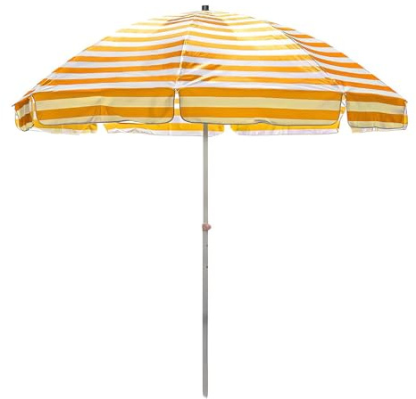 Ombrellone da spiaggia a strisce, ombrellone da esterno rotondo e portatile, Parasole da giardino leggero e regolabile per piscina, terrazza e balcone(Yellow,220cm/7.2ft)