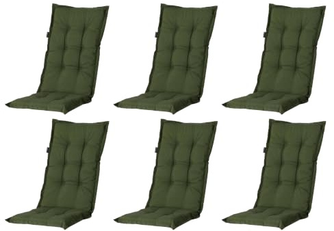 Madison 6er Set Hochlehner Auflagen, Bequeme und Stilvolle Gartenstuhlauflage für Holz-, Stahl-, Oder Kunststoffstühle, Sitzauflage - Indoor/Outdoor Stuhlpolster - Panama Grün