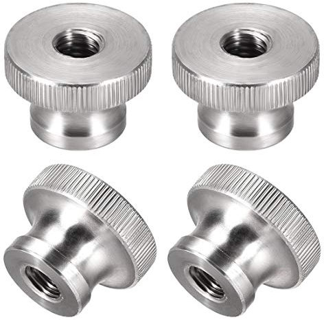 sourcing map Knurled Thumb Nuts, 4Pcs M8x1.25mm 304 Stainless Steel Round Knobs Fasteners for 3D Printer Parts, Silver Tone
