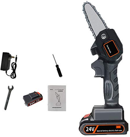 Motosega elettrica a batteria, mini taglierina per legno, set con batteria, motosega elettrica con ingranaggi in metallo, lunghezza di taglio, catena cromata, automatica