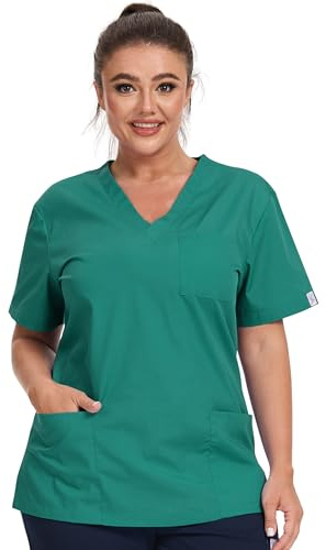 JONATHAN UNIFORM Camice Medico Donna 3 Tasche Casacca Sanitaria Manica Corta Scollo V, Divisa OSS per Infermiere Dentista Clinica Dentale (Verde, M)