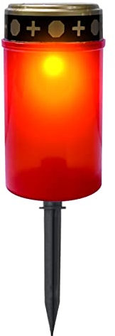 LED Grablicht Solar Kerze Friedhof Rituelle Lichter Grabkerze mit Realistischem Flackereffekt, Draußen Wasserdicht Grablichter - für Gebet Festliche Dekorationen (Rot,mit 1 Teil Erdungsstecker)