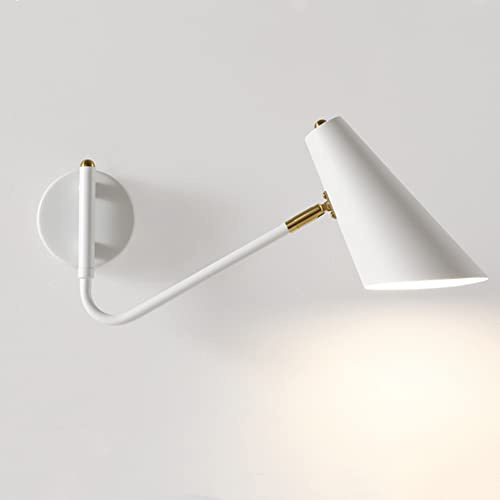 OOWOKS Retro Wandleuchte Schlafzimmer Nachttisch Wandlampe mit Schalter, Verstellbar 180° Schwenkbar Metal Klappbare Teleskop Langer Arm Wandeselampe,Innen Lampe E27 für Wohnzimmer Flur Büro,Weiß