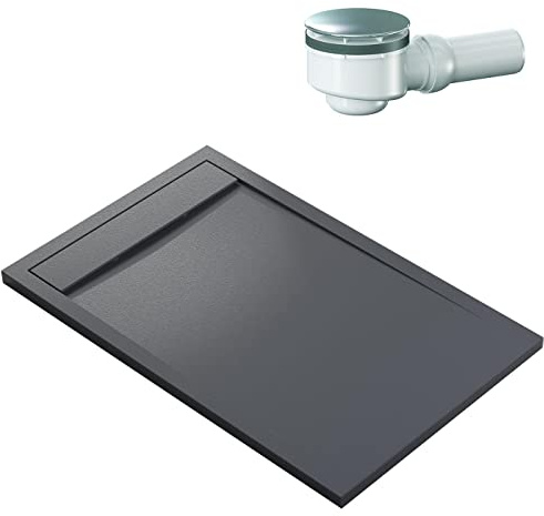 Bernstein Duschtasse New York 90x140 cm Anthrazit matt, Flache Duschwanne in Steinoptik, Rechteckiges Duschbecken aus Verbundwerkstoff, Rutschhemmende Gel-Coat-Oberfläche, Inkl. Dallmer-Ablauf Orio