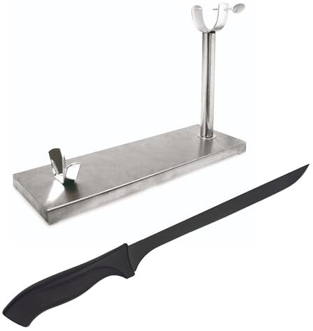 NERTHUS FIJ 953 Supporto per prosciutto in acciaio inox con base antiscivolo + coltello per prosciutto