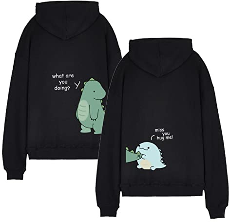 WASJMCSS Dino Hoodie För Par Anpassa King Queen Huvtröja Couple Hoodie för Herr Fru Årsdag Bröllop Present,1 Styck,Dalong1-Black-L
