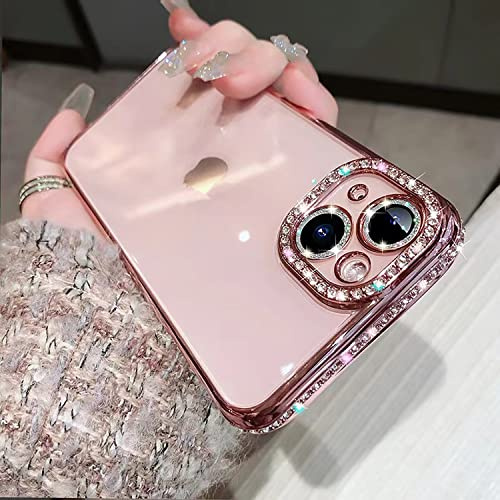 Tybiky Glitterfodral kompatibelt med iPhone 13, diamantglitter, skyddsfodral för flickor, transparent, stötsäker, stötdämpare, mobilskal för iPhone 13, roséguld