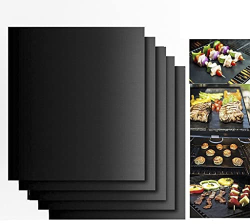 VISEKA Tapis pour Grillades Lot de 5 Extérieur Tapis pour Grillades Antiadhésif Réutilisable Feuilles de Cuisson pour Grillades au Gaz, au Charbon de Bois ou Électriques