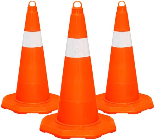 Set of 3 Unbreakable Traffic Cone 50CM (20 Inch) | Durable PVC Orange Traffic Safety Cone with Reflective Collar | High Intensity Reflective Traffic Cone For Road Safety