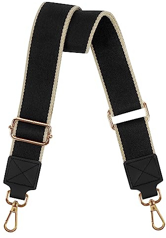 Muteffcase Purse Strap Wide Replacement Crossbody Bag Straps, 1.5 Canvas Handbag Shoulder Strap, Adjustable Tote Belt (1.5 Black/Gold Buckle)