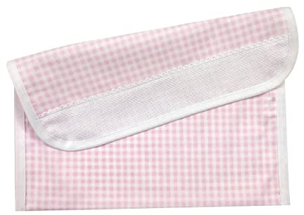 Corredo Kindergarten Lätzchen mit Namen bestickt aus Baumwolle mit Aida-Stoff zum Besticken für Babynahrung - Mittagessen - Snacks im Kindergarten Größe 16 x 30 cm Muster Karo Rosa