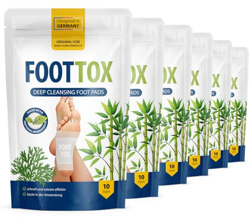 Foottox Foot Pads | D-Tox Pflaster für Füße und Körper | Fußpflaster, Foot Patch, Bambus Pflaster - Traditionelles asiatisches Wissen | 10 Stk pro Packung 6x