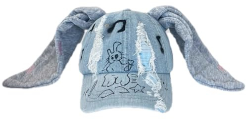 OMLAMP Y2k Mützen mit Hasenohren, Kpop-Outfits für Damen, Baseballkappe, Hip-Hop-Mützen, Grunge-Mädchen-Kappen