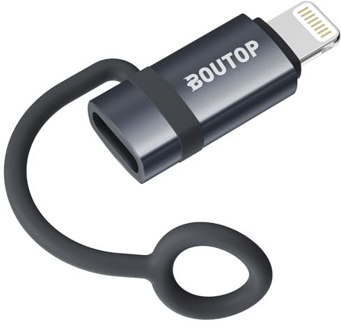 BOUTOP [Apple MFi Zertifiziert 36W USB C auf Lightning Adapter für Schnelles Laden und Datenübertragung,mit Anti-Verlust-Seil für iPhone 14 13 Pro Max,iPad Air 4/Mini 5,iPod-Dunkelgrau