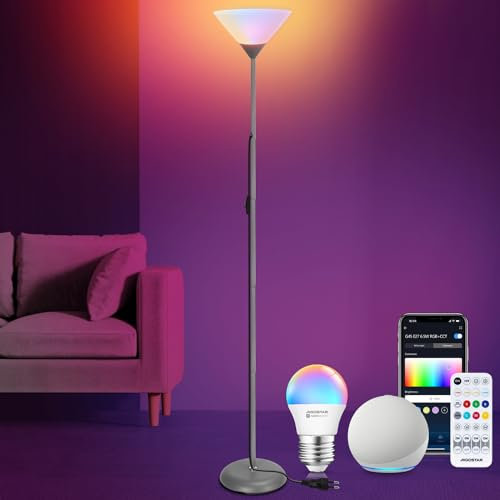 Aigostar Lampada da terra moderna con telecomando e Bluetooth Mesh G45 E24 LED RGB 2700K-6500K, regolabile, compatibile con Alexa 175 cm