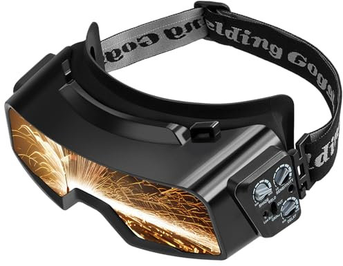 Saysurey Welding Glasses Auto Darkening View Area 4.82 x 1.38 Inch Welding Goggles for Men Assemblable Adjustable Cutting Torch Glasses Gear for TIG MIG ARC Grinding, Not Include Mask